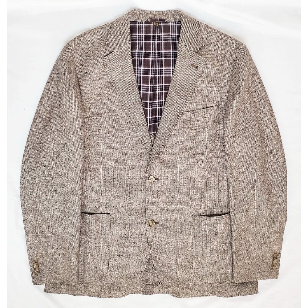 Kroon Mens Brown Houndstooth Wool 2 Button Blazer Jacket Sport Coat 42L